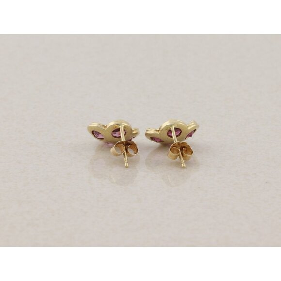 14k Yellow Gold Natural Rhodolite Garnet Flower Earrings Stud Post 3/8" inch - Picture 8 of 8